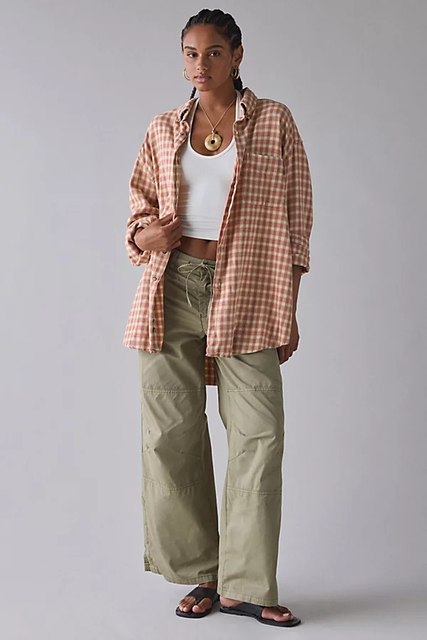 Vintage & ReMADE by UO ReMADE By UO Overdyed Oversized Flannel Shirt in Bright Yellow, Women's at Urban Outfitters | Urban Outfitters (US and RoW)