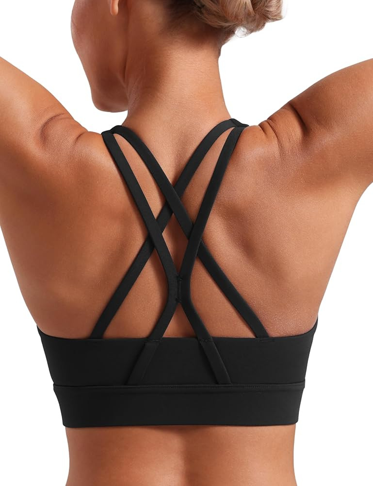 POSHDIVAH Women's Mid-Impact Sports Bra with Removable Padding - Criss Cross Back for Yoga, Runni... | Amazon (US)