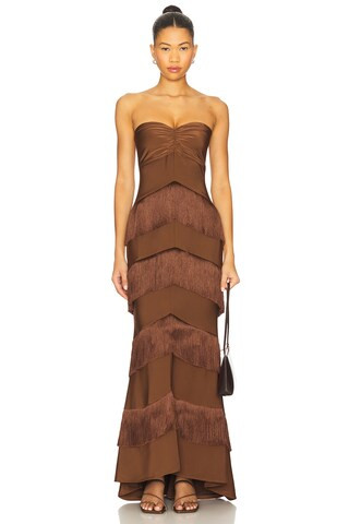 x REVOLVE Hera Fringe Maxi Dress in Chocolate Brown | Revolve Clothing (Global)