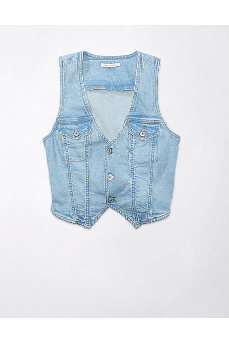 AE Denim Vest Women's Light Wash XS | American Eagle Outfitters (US & CA)