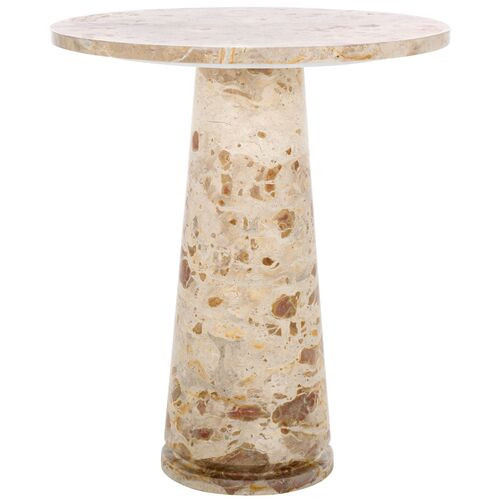 Kedra Tall Marble Accent Table - Beige - 23.5Hx20.5Wx20.5D in | One Kings Lane