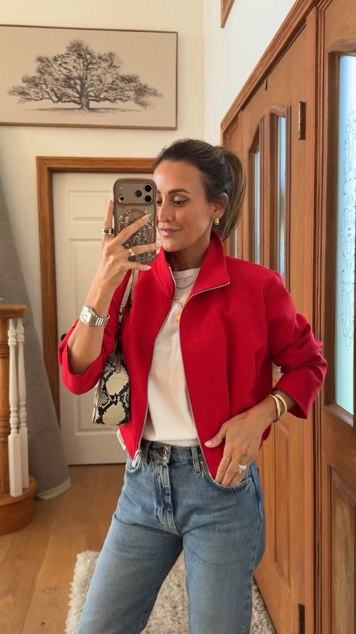 Loving this pop of color bomber and you all loved it too! These jeans are a classic as well

#LTKgrwm #LTKootd #LTKOver40