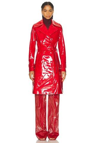 PRISCAVera Patent Leather Trench Coat in Red | FWRD 