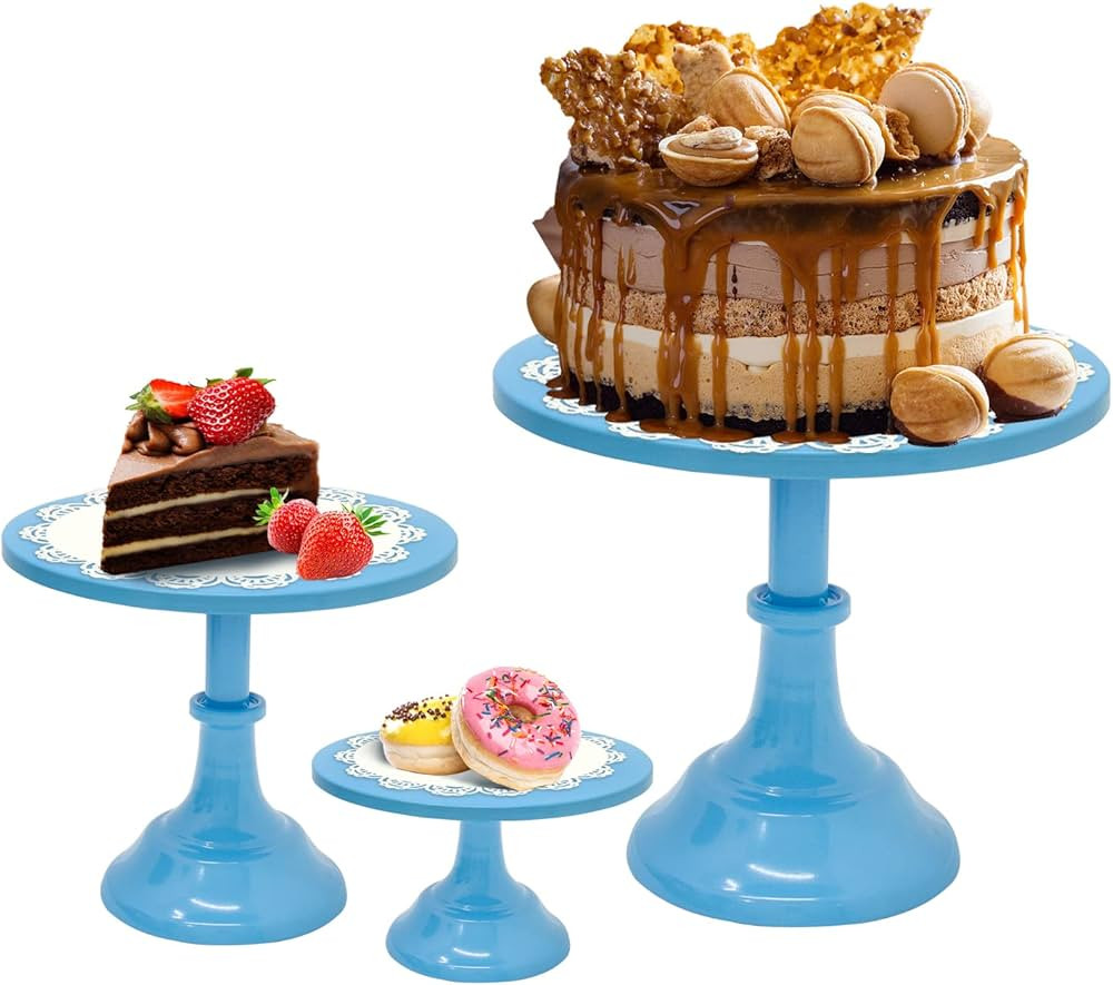 PNBO 3pcs Round Cake Stands - Blue Small Cake Stand Set - Cake Display Stands for Dessert Table -... | Amazon (US)