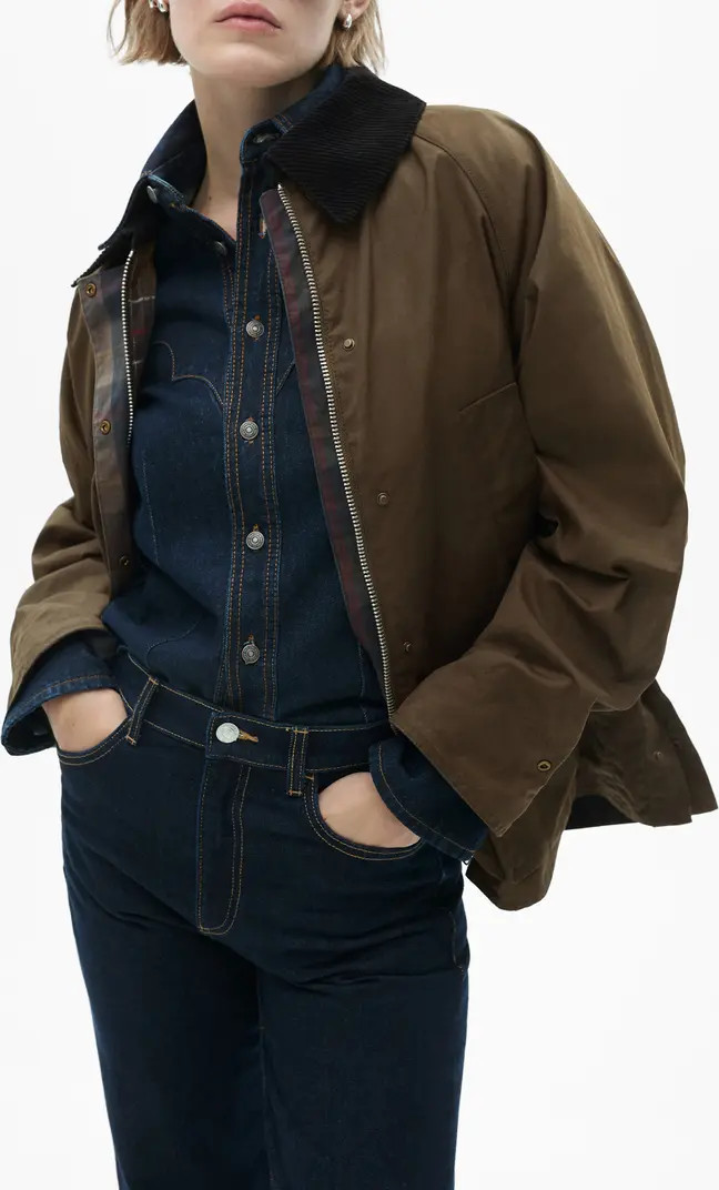 MANGO Corduroy Collar Waxed Effect Oversize Jacket | Nordstrom | Nordstrom
