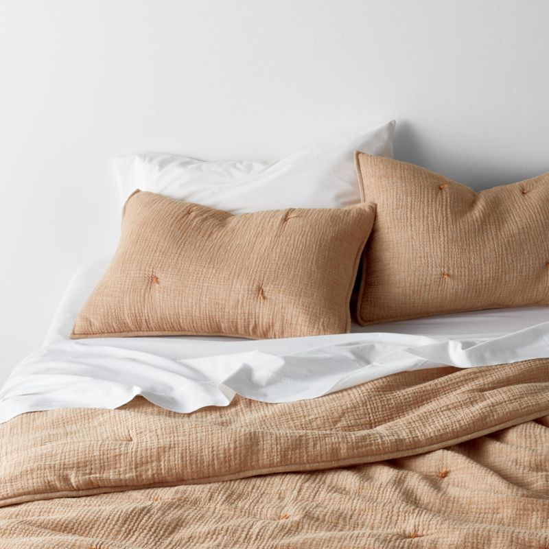 Aire Crinkle Organic Cotton Linen Blend Brulee Brown Quilts and Pillow Shams | Crate & Barrel | Crate & Barrel