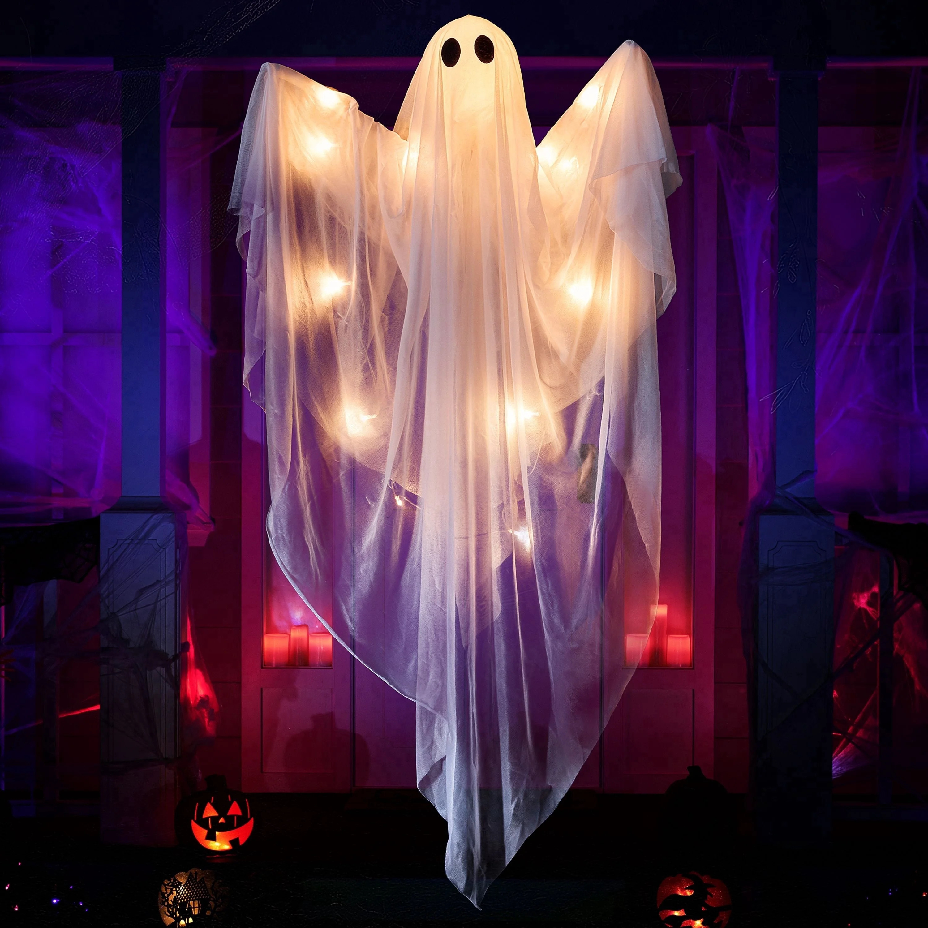Joyfy 47inch Halloween Decorations Outdoor Hanging Ghost,Light up White Ghosts with Spooky Warm White LED Light,Halloween Outdoor Yard Porch Decorations,Haunted House Decorations - Walmart.com | Walmart (US)