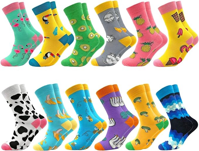Fun Colorful Socks Patterned Funky Happy Crew Sock Combed Cotton Stockings Packs | Amazon (US)