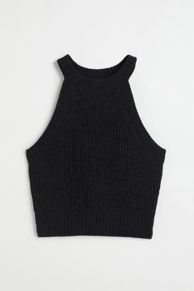 Sleeveless knit crop top with ribbing at neckline, armholes, and hem. Narrow cut at top with a ro... | H&M (US + CA)