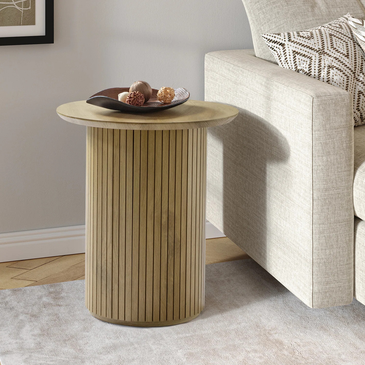 Huntleigh 17.75"W Modern Round End Table with Fluted Wood Base | Wayfair North America