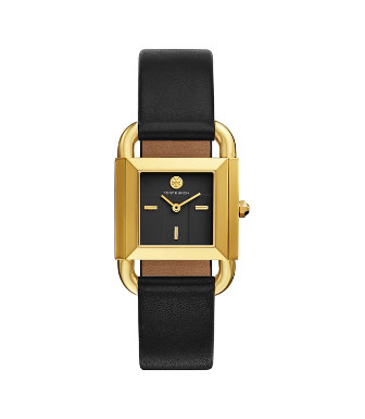 Tory Burch Phipps Watch, Black Leather/Gold-Tone, 29 X 41 Mm | Tory Burch (US)