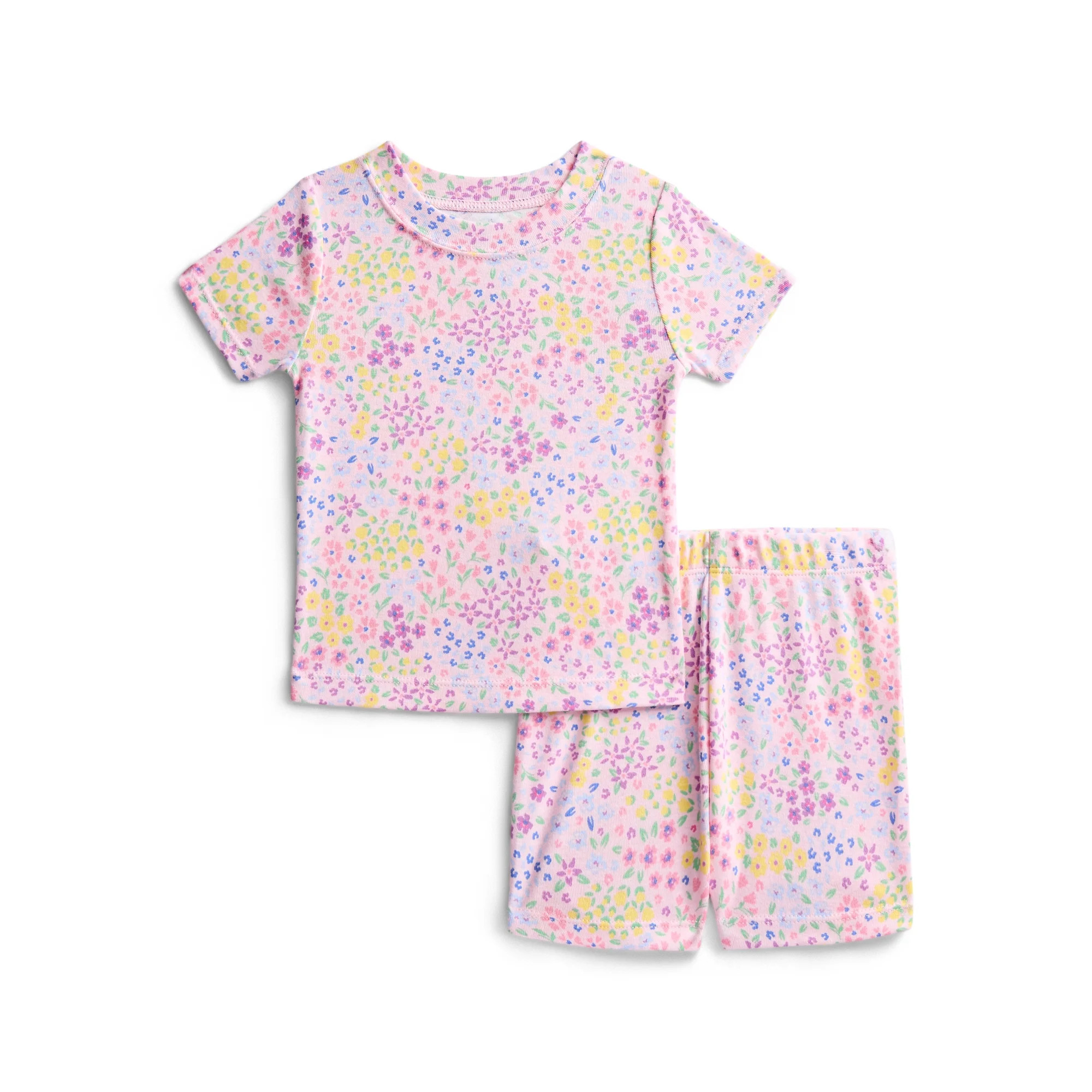 Wonder Nation Toddler Girls Short Sleeve Tee and Shorts Cotton Pajama Set, 2-Piece, Sizes 12M-5T | Walmart (US)