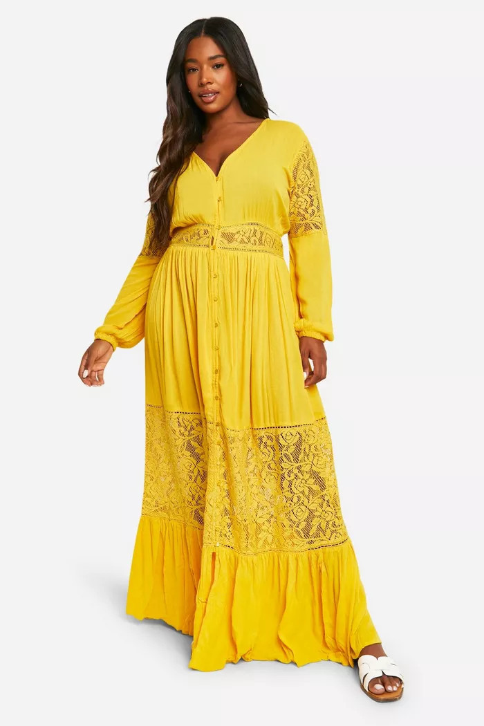 Plus Boho Lace Insert Maxi Dress | boohoo (US & Canada)
