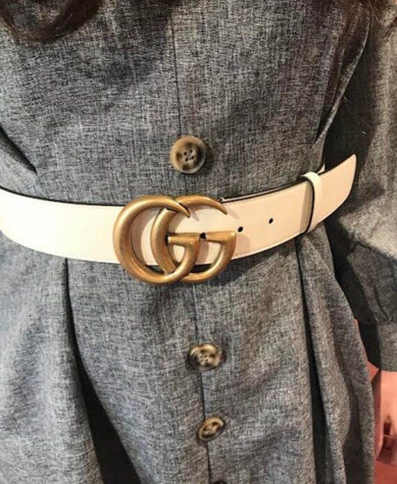 New White Leather With Gold Brass Buckle Belt - Etsy | Etsy (US)
