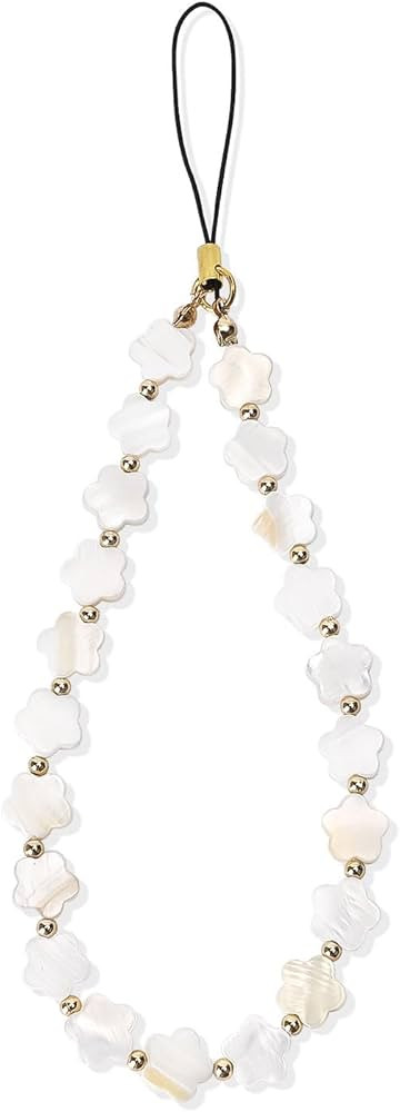 Phone Charms Strap, Aesthetic White Love Heart Flower Beads Shell Camera Strap Wrist Phone Bracel... | Amazon (US)