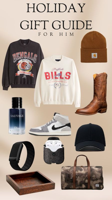 Score the perfect gifts for him this holiday season! 🎁🏈 From NFL sweatshirts for the sports enthusiast to rugged Carhartt toboggans and durable boots for outdoor adventures. Step up his style with sleek Air Max shoes and a signature cologne. Essentials like a stylish bag, a classic hat, and a leather AirPod case add a touch of class. Don't forget a fitness watch to keep track of his workouts. Click to shop these top picks and more. 

Gift guide for him | men's fashion | holiday gifts | active lifestyle 🎒👟 #l

 #LTKgiftsforhim

#LTKHoliday #LTKGiftGuide #LTKmens