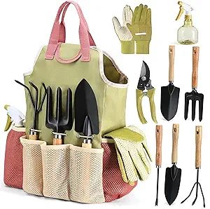 Gardening Tools Set of 10 - Complete Garden Tool Kit Comes With Bag & Gloves,Garden Tool Set with... | Amazon (US)