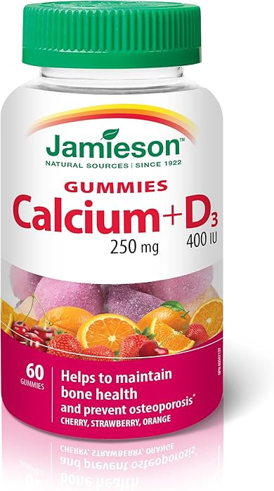 Jamieson Calcium 250 mg with Vitamin D3 400 IU Gummies, Cherry, Strawberry, and Orange Flavours, ... | Amazon (CA)