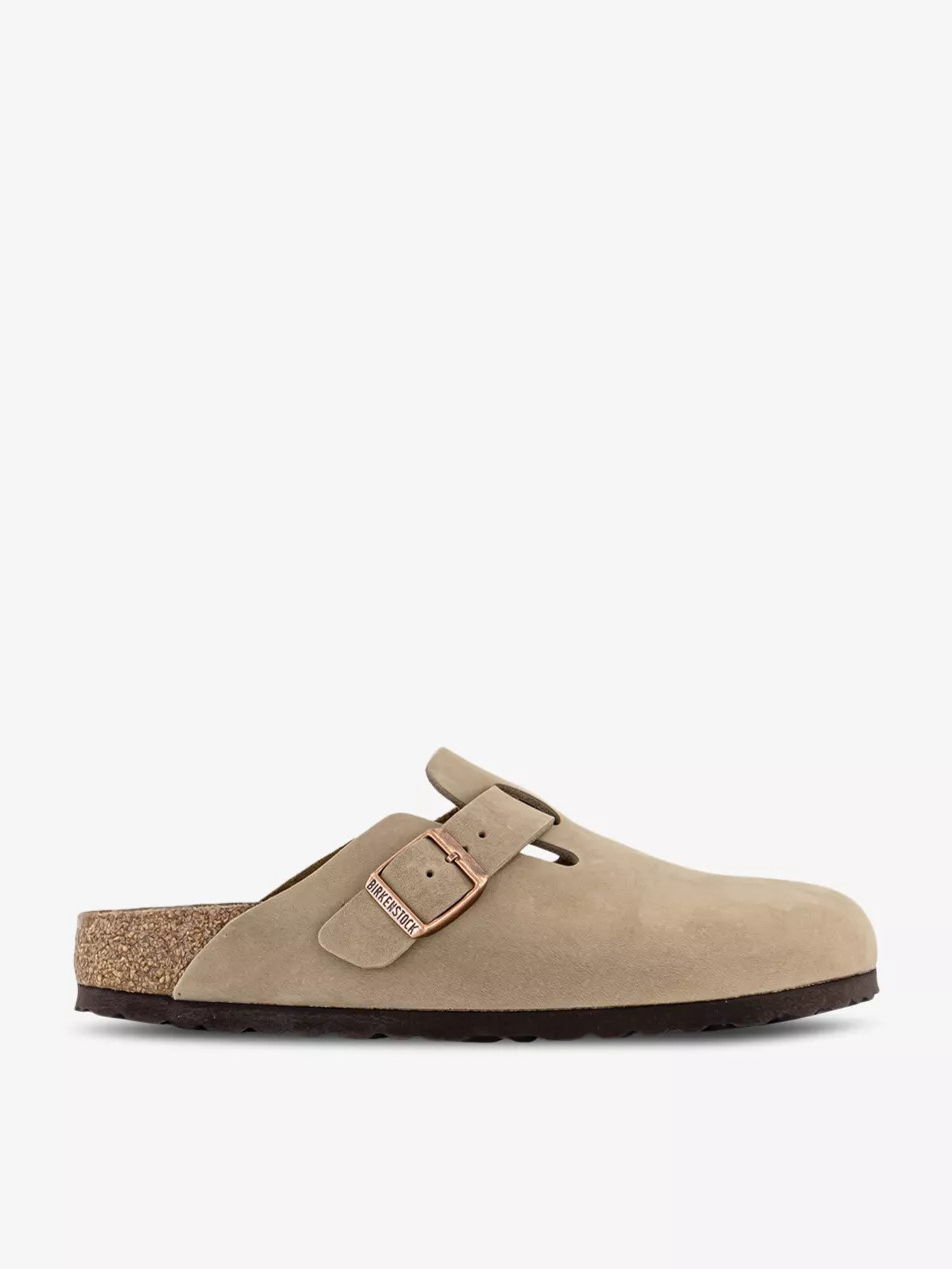 Boston logo-embossed suede clogs | Selfridges