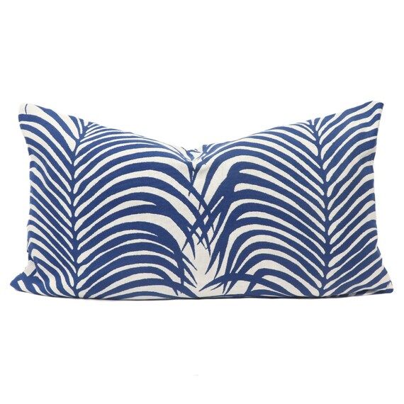 INDOOR/OUTDOOR Schumacher Zebra Palm pillow cover in Navy // Designer pillow // High end pillow /... | Etsy (US)