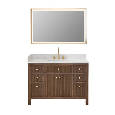 Lala 48" Single Bathroom Vanity with Grain White Engineered Stone Countertop with Mirror | Wayfair North America