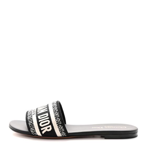 Canvas Embroidered Dway Mules Slide Sandals 37 Black | FASHIONPHILE (US)