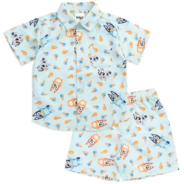 Bluey Bingo Muffin Little Boys Hawaiian Button Down Shirt and Shorts Toddler to Big Kid | Walmart (US)