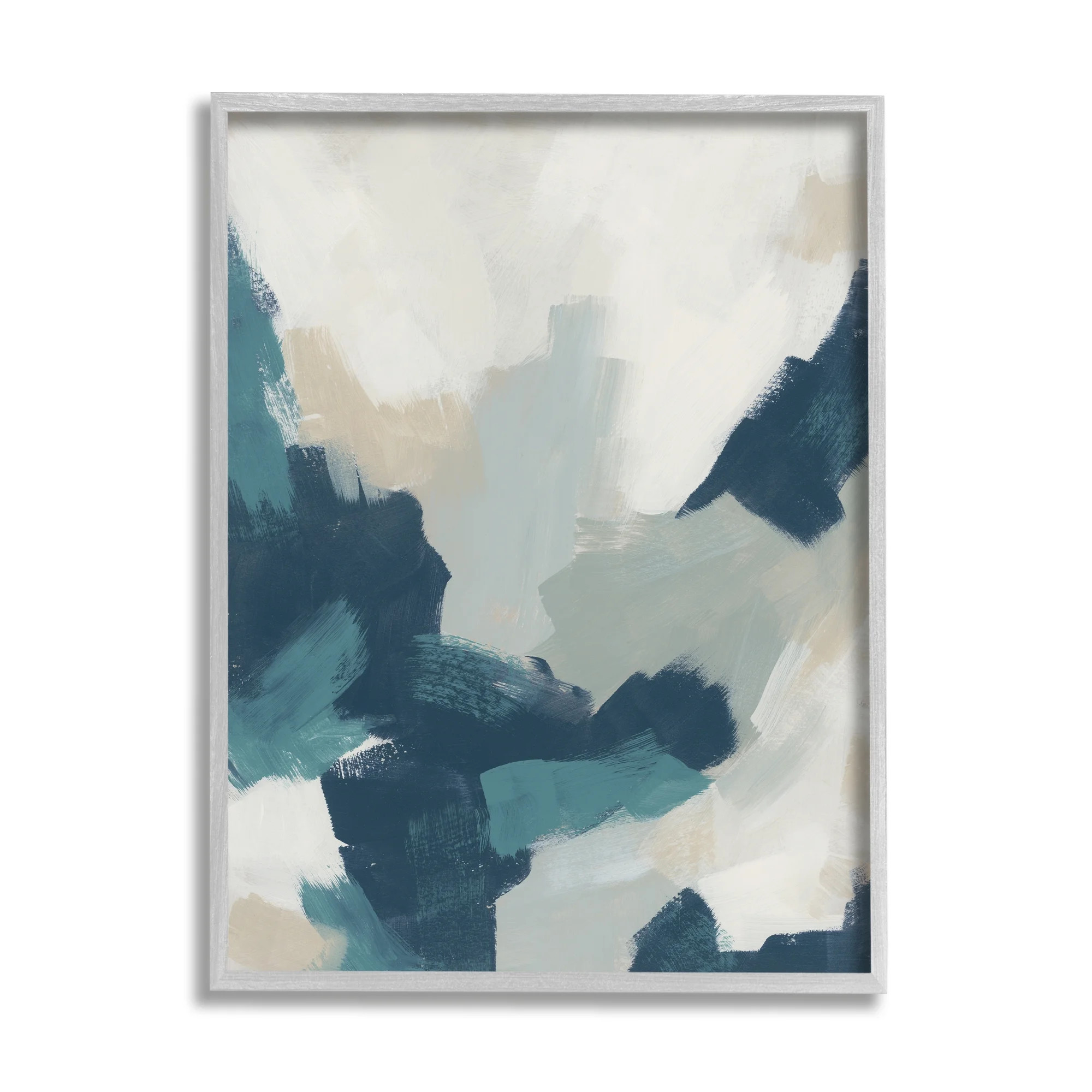 Stupell Abstract Blue & Cream Brush Strokes Abstract Painting Gray Framed Art Print Wall Art | Walmart (US)