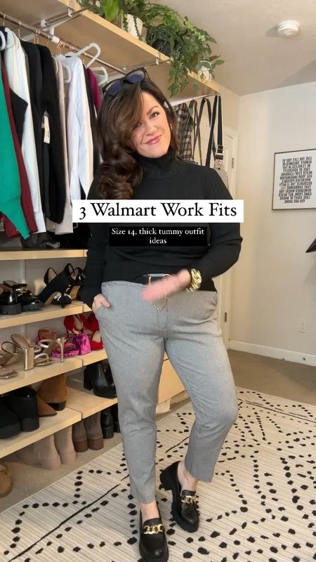 Midsize Walmart workwear outfits size 14 style wearing an xl and sized up to a size 16 in the plaid pants the rest are tts size 14, chunky loafers tts 

#LTKcurves #LTKworkwear #LTKFind
