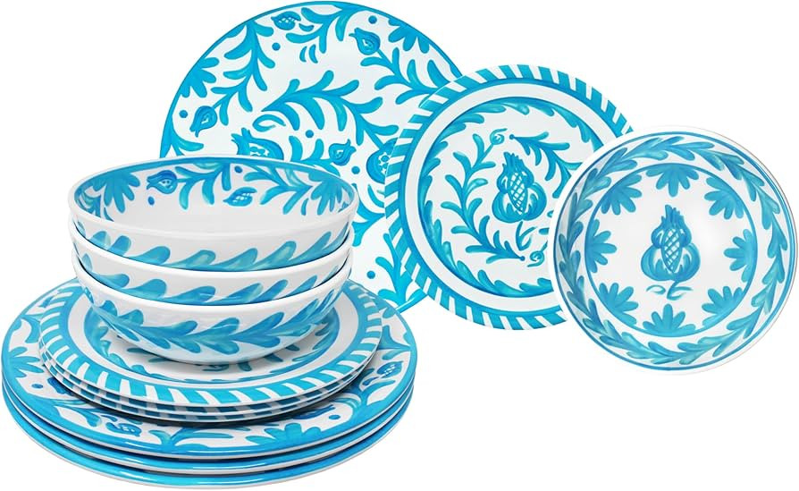 Le Cadeaux Luxury Melamine 12 Piece Dinnerwear Set, Service for 4, Sicily Teal | Amazon (US)