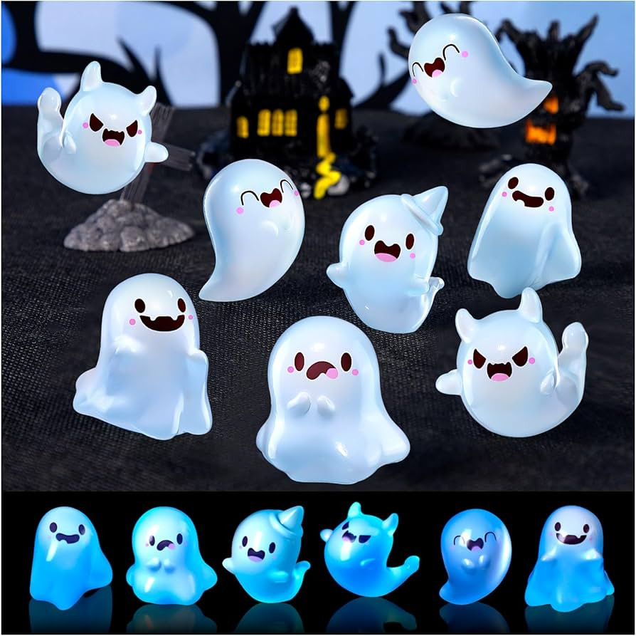 24Pcs Halloween Mini Resin Ghosts, Luminous Mini Ghost, Glow in The Dark Miniature Ghost Figurine... | Amazon (US)