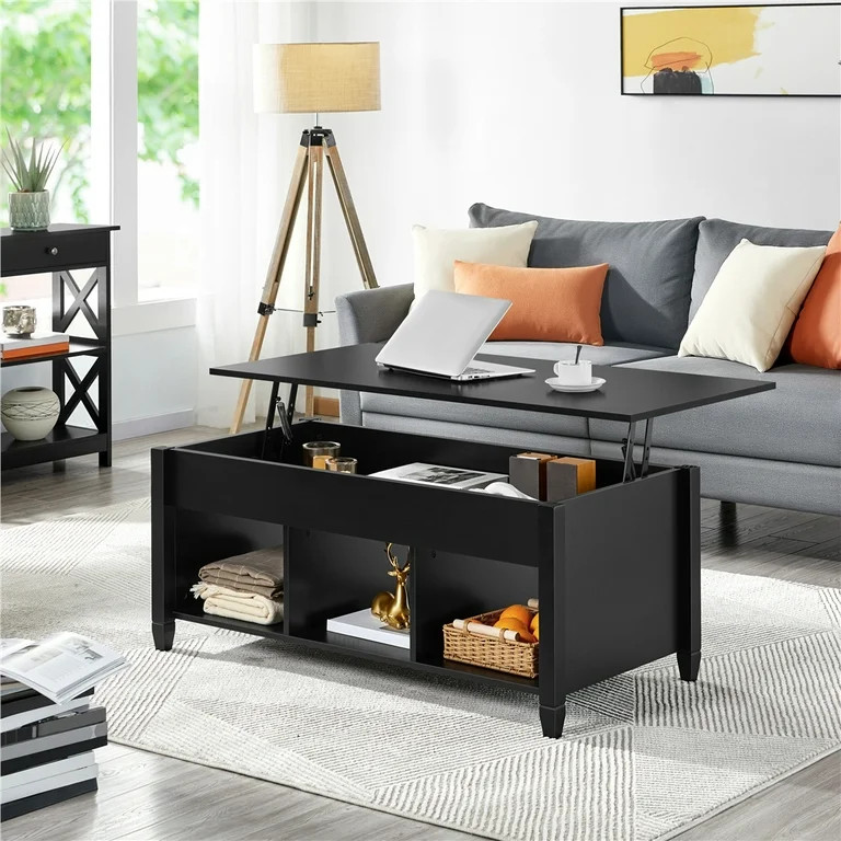 Alden Design 47.5inch Wooden Lift Top Coffee Table with 3 Storage Compartments, Black - Walmart.c... | Walmart (US)