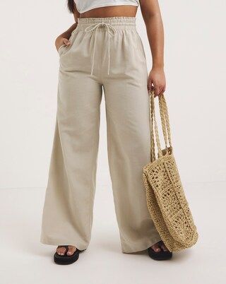 Stone Easy Care Linen Mix Wide Leg Trouser | Simply Be (UK)