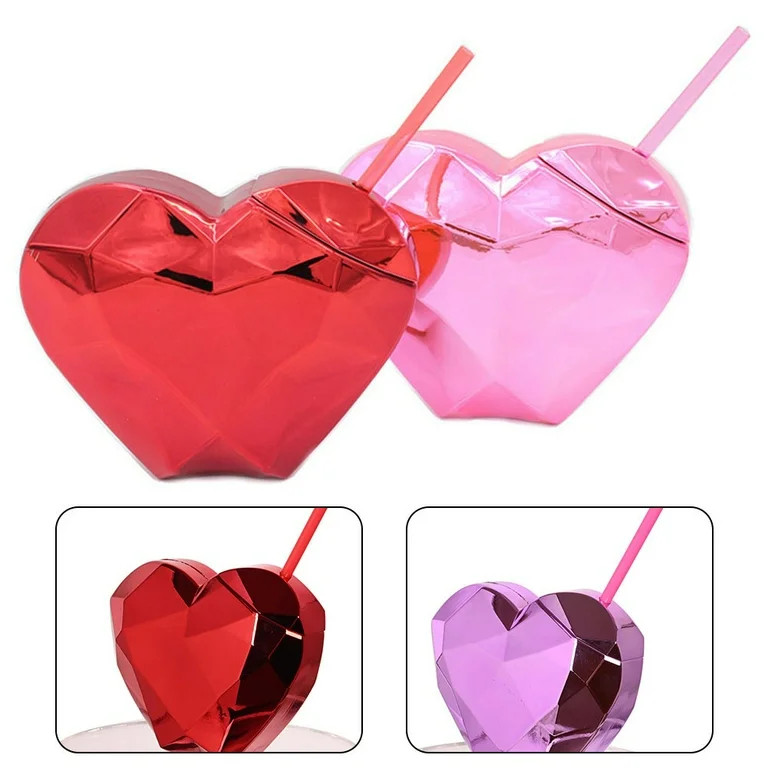 Ana Disco Drinking Cups Cocktail Party Heart Shape Plastic Cups with Straws - Walmart.com | Walmart (US)