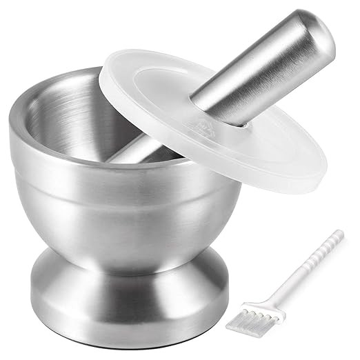 Tera 18/8 Stainless Steel Mortar and Pestle with Brush,Pill Crusher,Spice Grinder,Herb Bowl,Pesto... | Amazon (US)