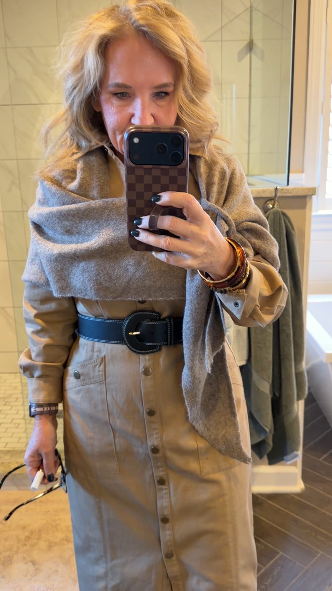 Dress size 8 reg 
Boots don’t come in half sizes so I went down 
Lots of different jewelry brands. I just had fun loading them up. Get in your jewelry and have fun! 

My code is 25% off at Allie & Bess NANETTE25

Khaki dress loft dress casual dress rodeo outfit western style 

#LTKootd #LTKSaleAlert #LTKOver40