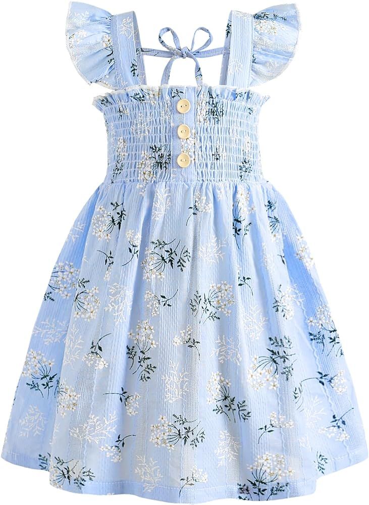 Amazon.com: JEELLIGULAR Toddler Dress Ruffle Sleeveless Button Down Denim Dress for Toddler Girls... | Amazon (US)