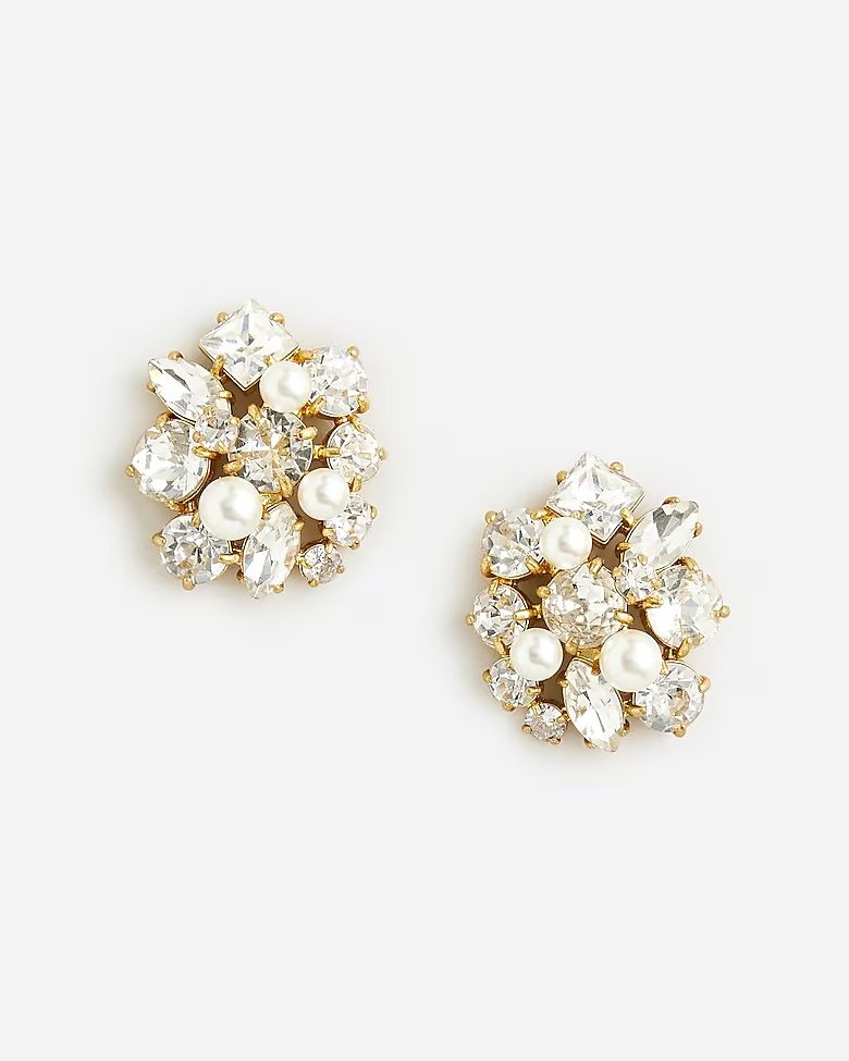 Pearl and crystal cluster stud earrings | J.Crew US