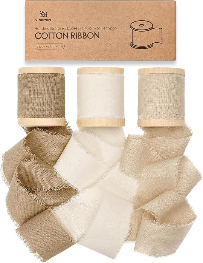 Vitalizart Cotton Ribbon Handmade Fringe 1-1/2" x 15 Yd Nude Beige Cream Pure Natural Cotton Ribb... | Amazon (US)