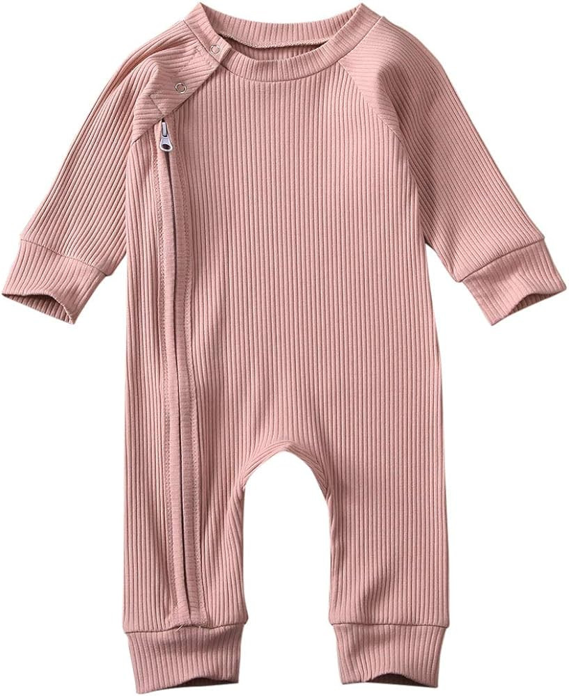 Newborn Baby Boy Girl Romper Clothes Infant Solid Ribbed Onesie Bodysuit Jumpsuit Outfits | Amazon (US)