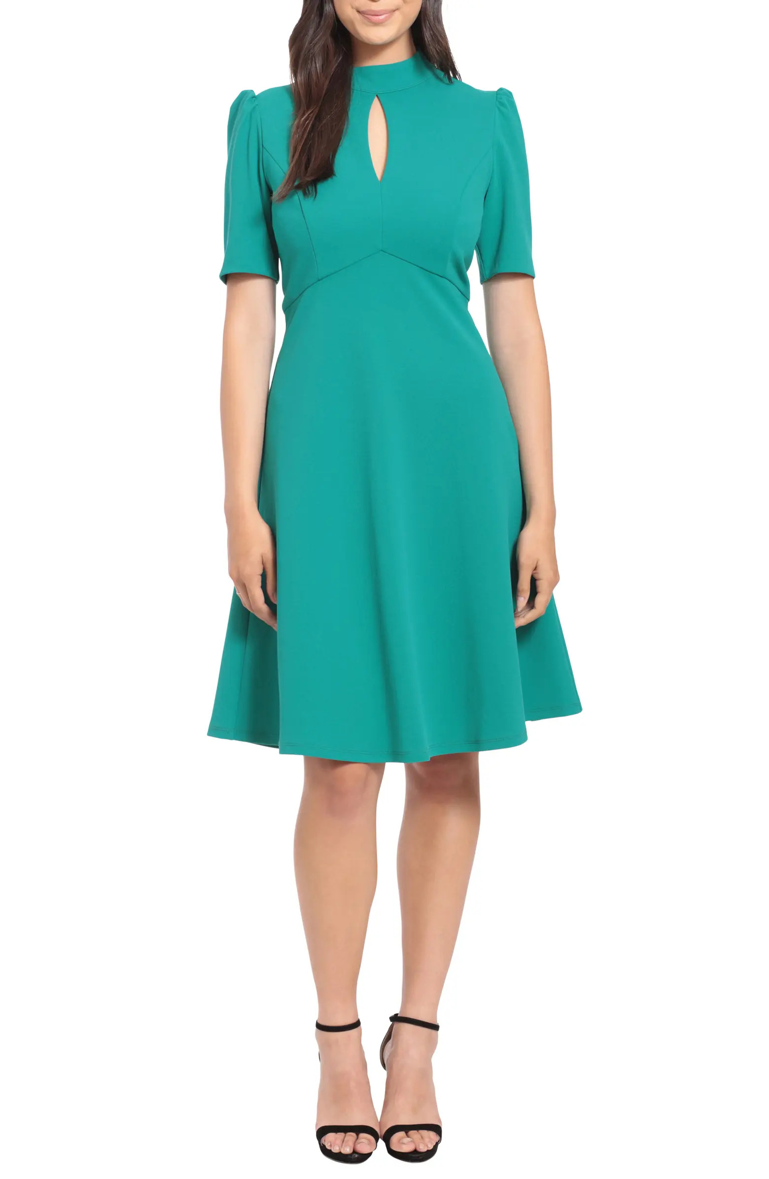 Keyhole Short Sleeve Fit & Flare Dress | Nordstrom Rack