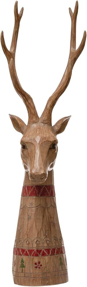Creative Co-Op 6-1/2"L x 6-1/4"W x 19" H Resin Deer Head, Carved Wood Finish Figures and Figurine... | Amazon (US)