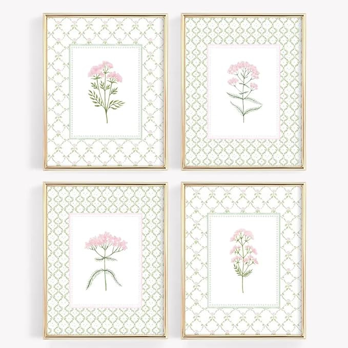 Nursery Girl Floral Wall Art Wildflower Baby Room Canvas Wall Decor Pink Green Flower Prints Post... | Amazon (US)