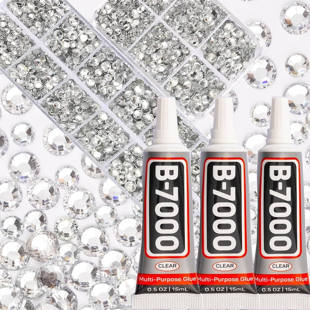 b7000 Glue With 7500Pcs Clear Silver Rhinestones Diamonds for Crafts Clothes Clothing Fabric Shoe... | Amazon (US)