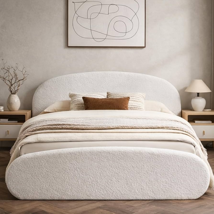 VELOCAVA Full Size Upholstered Platform Bed Frame, Curved Silhouette Headboard & Footboard, Boucl... | Amazon (US)