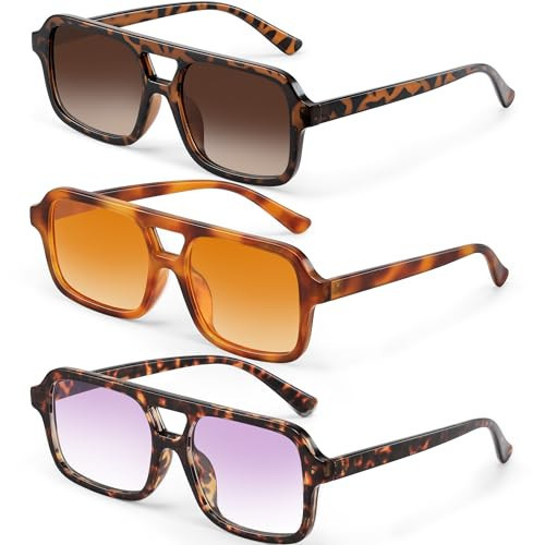 kunchu Retro Square Sunglasses for Womens Men - Trendy Vintage Aviator Sun Glasses UV400 Protection | Amazon (US)