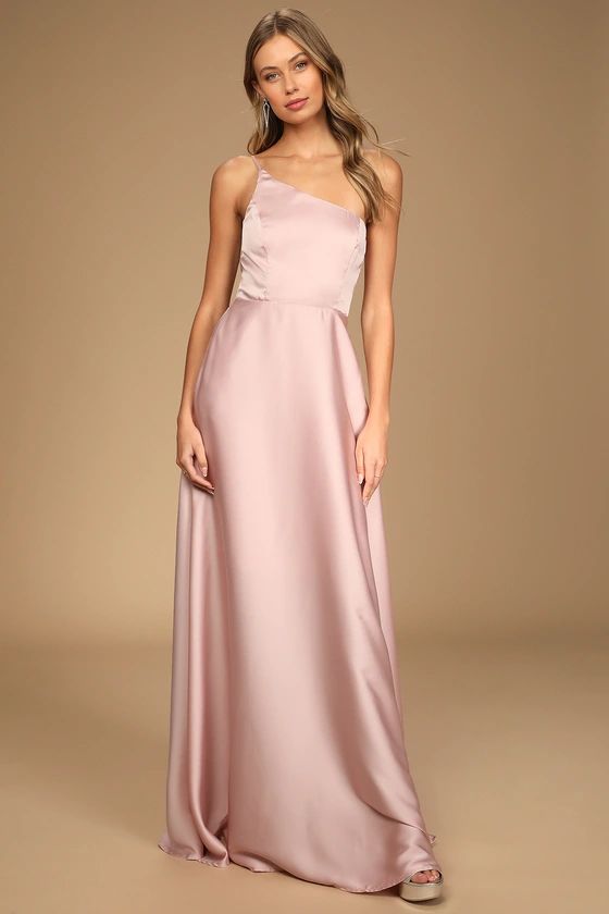 Love's Calling Blush Satin One-Shoulder Maxi Dress With Pockets | Lulus (US)