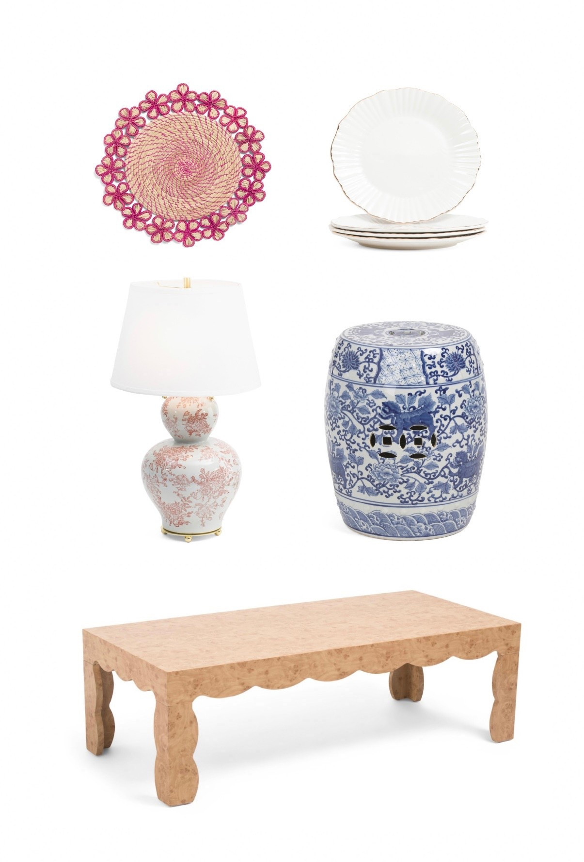 Tjmaxx & Marshalls new arrivals ✨ Burl wood scalloped coffee table, spring decor garden stool
