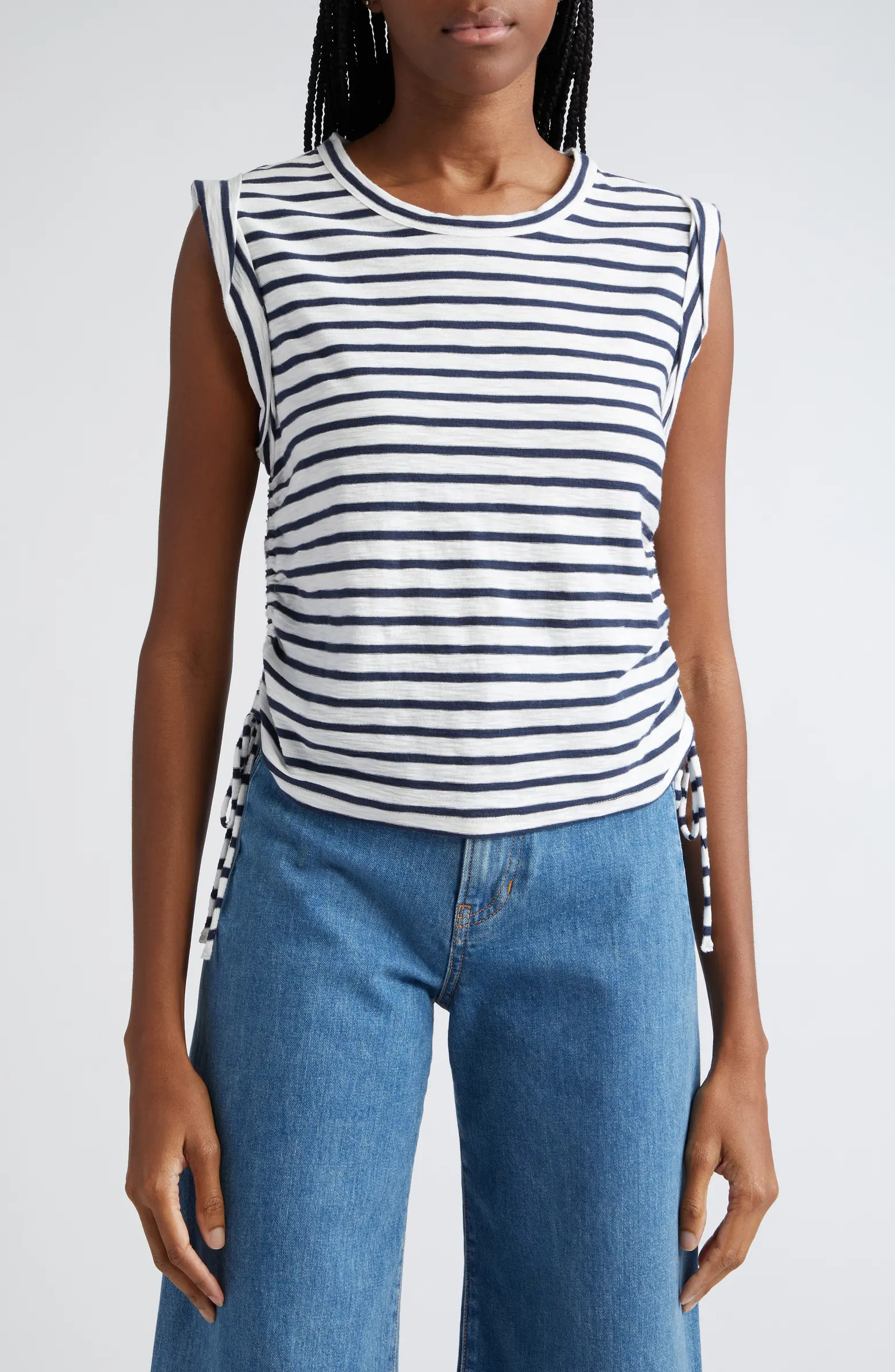 Veronica Beard Vinci Stripe Side Ruched Pima Cotton Top | Nordstrom | Nordstrom