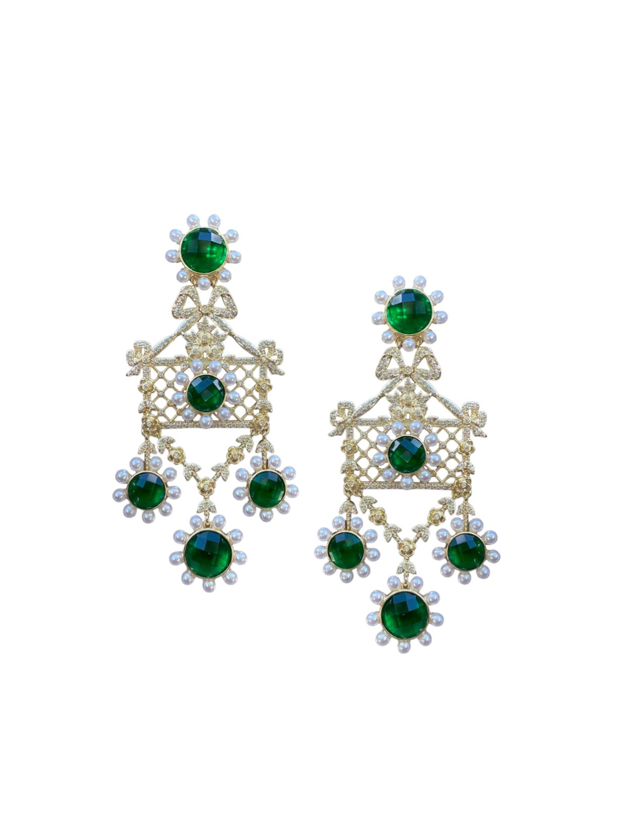 Emerald Flower & Pearl Chandelier | Nicola Bathie Jewelry
